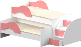 Кровать детская Матрешка выкатная с лестницей  Белый/Розовый в Зеленогорске - zelenogorsk.katalogmebeli.com | фото 1