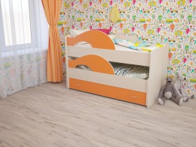 Кровать детская Радуга 1600 Млечный дуб/Оранжевый в Зеленогорске - zelenogorsk.katalogmebeli.com | фото