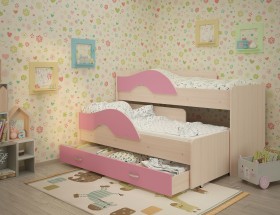 Кровать детская Радуга 1600 Млечный дуб/Розовый в Зеленогорске - zelenogorsk.katalogmebeli.com | фото 1