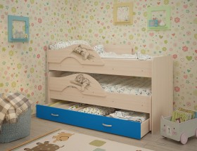 Кровать выкатная Радуга-Сафари детская 1600 Млечный дуб/Голубой в Зеленогорске - zelenogorsk.katalogmebeli.com | фото