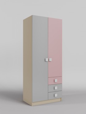 Шкаф 2-х створчатый с ящиками Грэйси (Розовый/Серый/корпус Клен) в Зеленогорске - zelenogorsk.katalogmebeli.com | фото