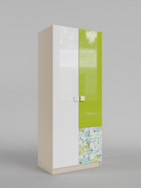 Шкаф 2-х створчатый с ящиками Твит (Белый/Зеленый/корпус Клен) в Зеленогорске - zelenogorsk.katalogmebeli.com | фото