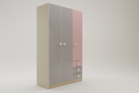 Шкаф 3-х створчатый с ящиками Грэйси (Розовый/Серый/корпус Клен) в Зеленогорске - zelenogorsk.katalogmebeli.com | фото 2