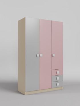 Шкаф 3-х створчатый с ящиками Грэйси (Розовый/Серый/корпус Клен) в Зеленогорске - zelenogorsk.katalogmebeli.com | фото