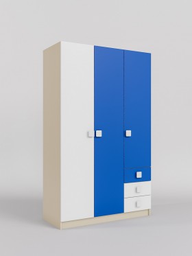 Шкаф 3-х створчатый с ящиками Скай (Синий/Белый/корпус Клен) в Зеленогорске - zelenogorsk.katalogmebeli.com | фото