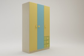 Шкаф 3-х створчатый с ящиками Смайли (Желтый/Голубой/Зеленый/корпус Клен) в Зеленогорске - zelenogorsk.katalogmebeli.com | фото
